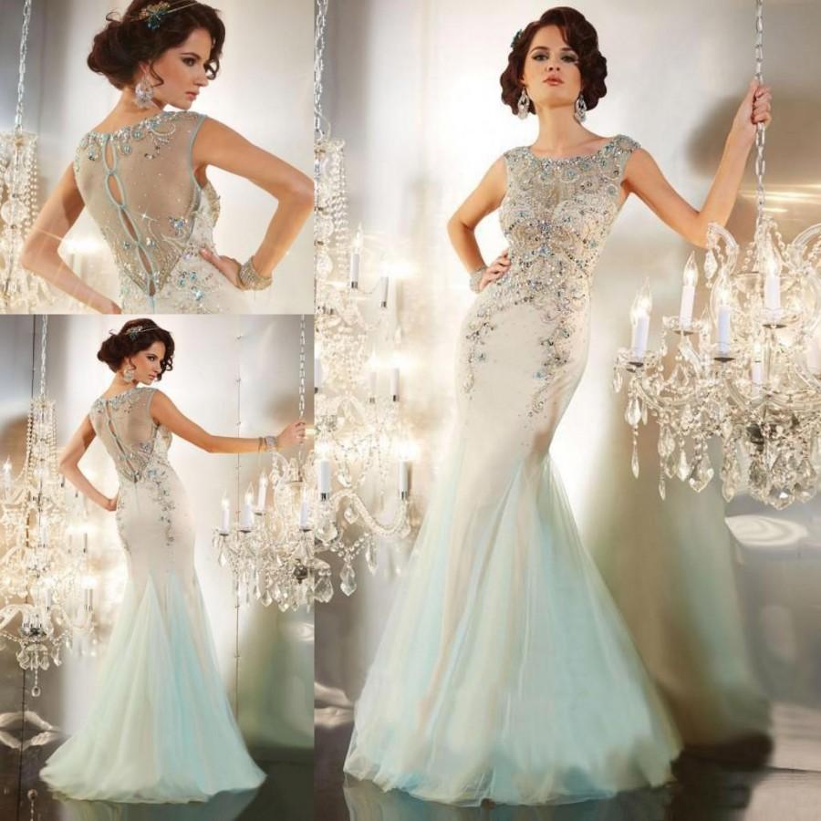 Wedding - Designer Celebrity Evening Dresses Crystals Beaded Mermaid Long Formal Prom Dresses 2015 Sexy Sheer Open Back Dresses Party Sexy Gowns Online with $128.17/Piece on Hjklp88's Store 