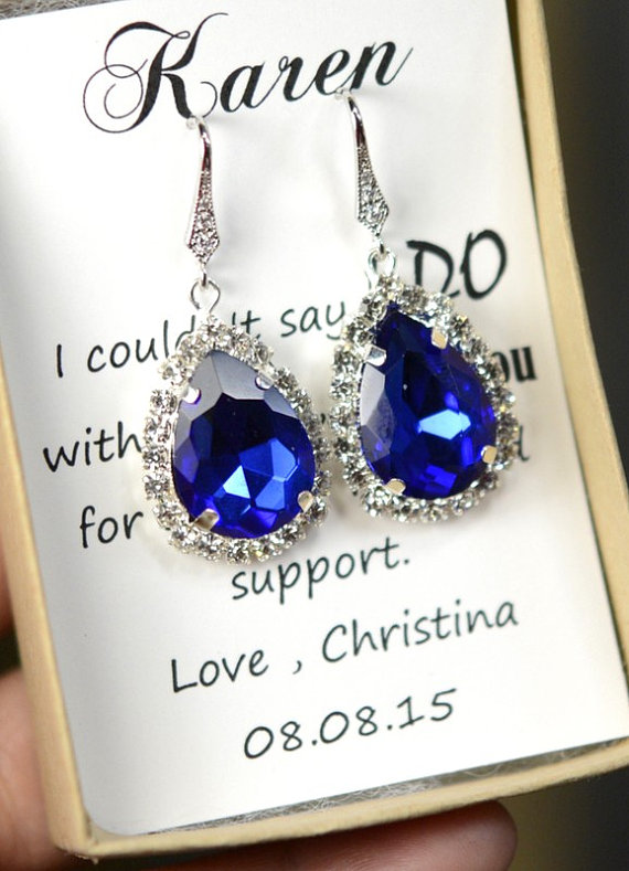 Mariage - Royal blue, cobalt blue ,Bridesmaid jewelry sapphire blue Gold Drop Earrings Wedding Wedding Dangle Earrings Bridal Jewelry  Bridesmaid Gift
