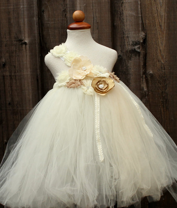 Wedding - Ivory Flower Girl Dress - Ivory wedding - Ivory tutu dress - Ivory flower girl - flower girl dress - pageant dress - one shoulder dress