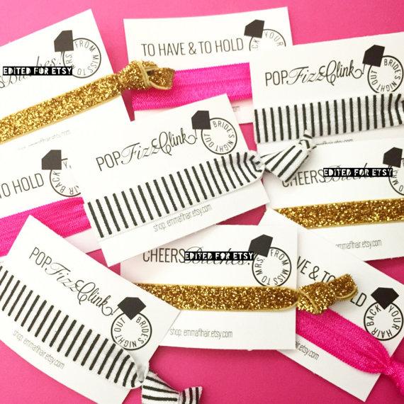 Hochzeit - Single Set 1 card Hair Ties Bachelorette Party Favors Accessories Small Gift  Her Bridesmaids Leopard Print Glitter Hot Pink Black Turquoise
