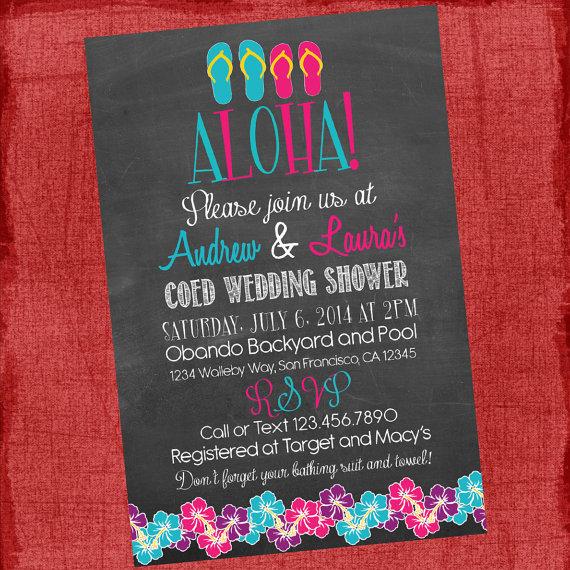 Mariage - Printable Hawaiian Luau Couples Coed Wedding Shower or Engagement Party Chalk Style Invitation- I design You print