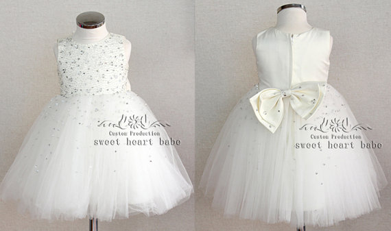 Hochzeit - Ivory Flower Girl Dress - flower girl dress with beading-junior bridesmaid dress - Baby Dress - tulle Flower girl Dress-birthday party dress