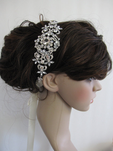 Wedding - Bridal Headband,Rhinestone Headband,Wedding Headpiece,Fascinator,Wedding Hair Accessory,Ribbon Bridal Headband,wedding accessories,bridal