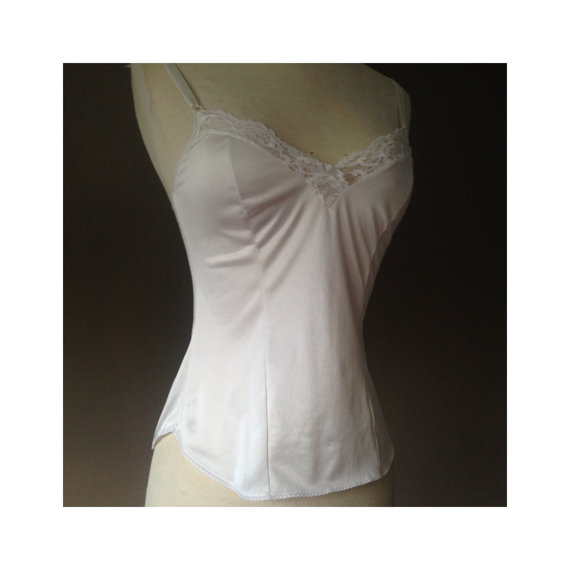Mariage - 32 / Camisole Lingerie Top / White Nylon with Lace / By Maidenfrom "Sweet Nothings" / FREE Shipping