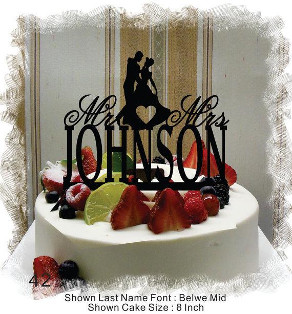 Mariage - Silhouette  Cake Topper , Monogram Cake Topper Mr and Mrs  With Your Last (Family)Name  - Handmade Custom Wedding Cake Topper