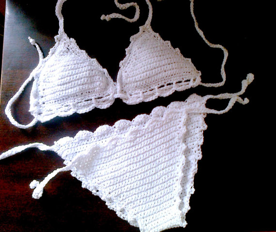 Mariage - Handmade Crochet Bikini White Sexy Swimsuit,Snow white crochet bikini
