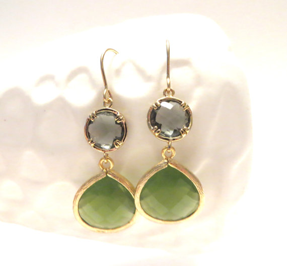زفاف - Evergreen Charcoal Grey Earrings Green Earrings Moss Wedding Jewelry Gray Green Bridesmaid Earrings Green Bridal Jewelry Spring Wedding