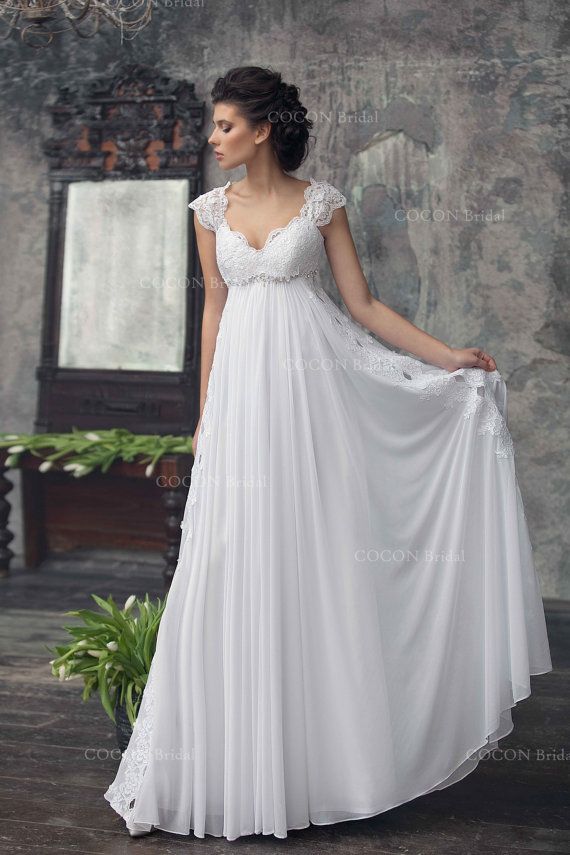 زفاف - Bohemian Wedding Gown From Chiffon, French Lace , Boho Style Dress, Romantic And Dreamy Wedding Dress - "Abba"
