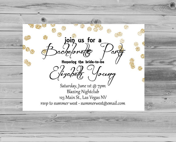 Hochzeit - Elegant Bachelorette Invitation with Gold Glitter Sparkle Printable, Bachelorette Invite JPEG Custom