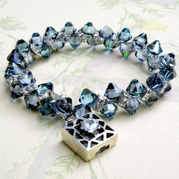 Wedding - Crystal Sapphire Tennis Bracelet, Blue Swarovski, Sterling Silver, Mother of the Bride Handmade Wedding Jewelry, September Birthday