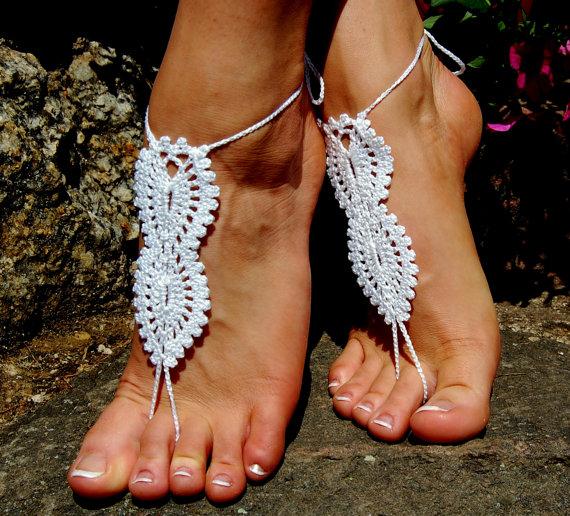 Mariage - Crochet Barefoot Sandals, Beach Wedding Shoes, Anklet, Wedding Accessories, Nude Shoes, Yoga socks, Foot Jewelry