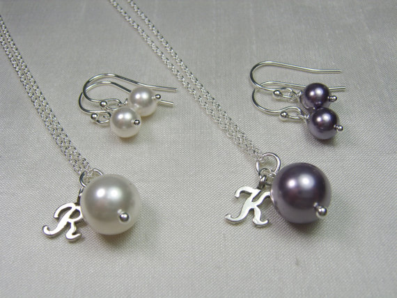 زفاف - Classic Bridesmaid Jewelry - Pearl Necklace Pearl Earrings - Minimal Bridesmaid Necklace Earrings Set Wedding Jewelry Set