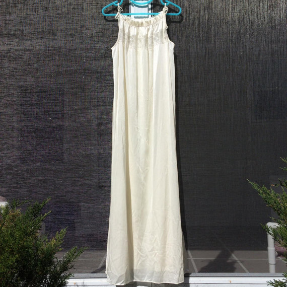 زفاف - White Long Full Length Slip Nightgown - Empire Lace - Size 40