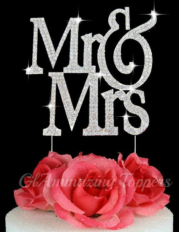 زفاف - Large  size Mr & Mrs Bling Crystal Rhinestone wedding Cake Topper decor Anniversary