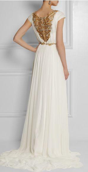 Hochzeit - Gold Embellished Silk-Chiffon Gown