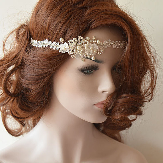 Hochzeit - Wedding Hair vine, wedding head piece Halo headband, Ivory Lace Bridal headband, Bridal Hair Accessory, Wedding Hair Accessories