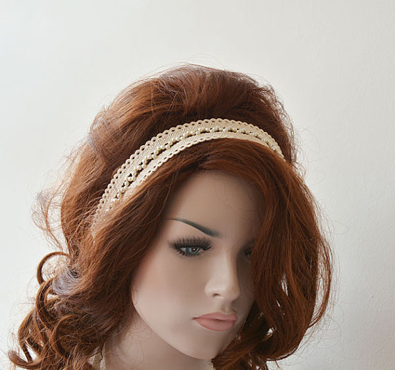 Wedding - Rustic Lace Wedding Headband, Ivory Lace Headband, Bridal Hair Accessory, Rustic Wedding Hair Accessory