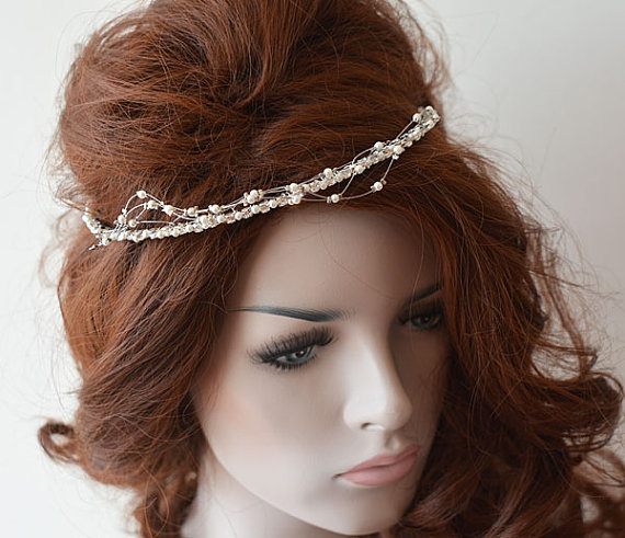 زفاف - Bridal Crown, Wedding Crown, Rhinestone and Pearl Tiara, Bridal Headband, Bridal Hair Accessory, Wedding hair Accessory