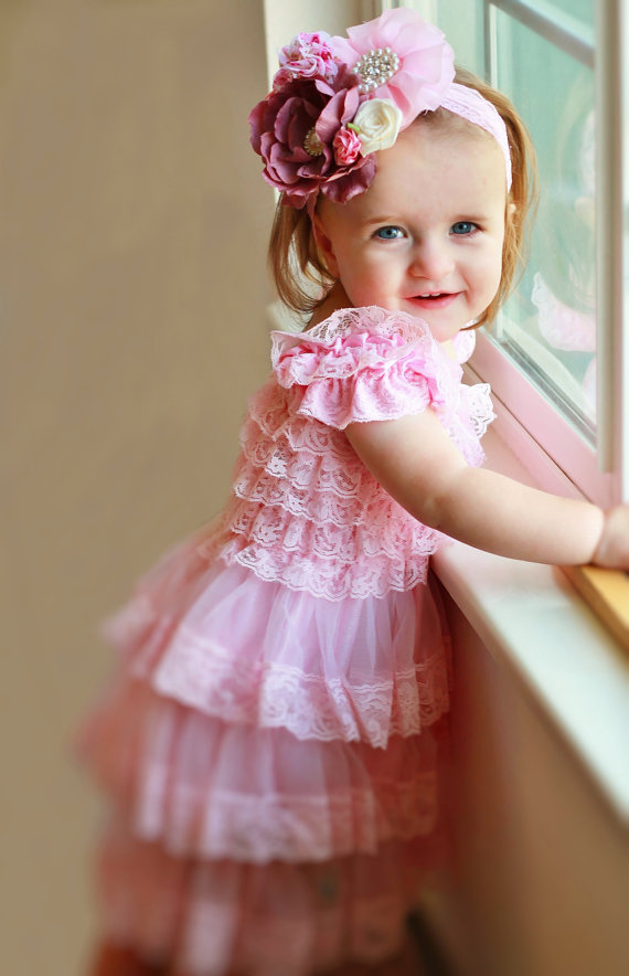 Свадьба - pink lace dress headband SET,Toddler Dress,baby dress,Flower girl dress,First 1st Birthday Dress,Vintage style,girs photo outfit