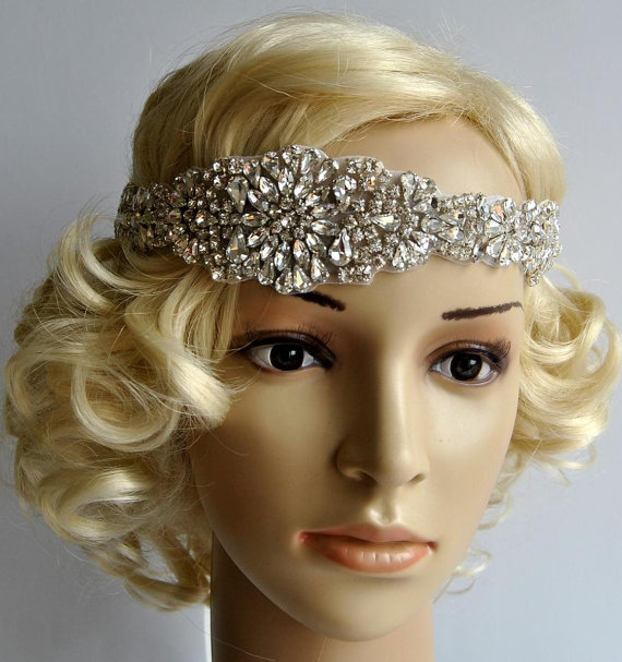 Wedding - Glamour Luxury Rhinestone flapper Gatsby Headband, Wedding Headband, Crystal Headband Bridal Headpiece, 1920s Flapper headband