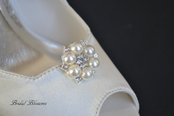 Wedding - Pearl Rhinestone Shoe Clips 