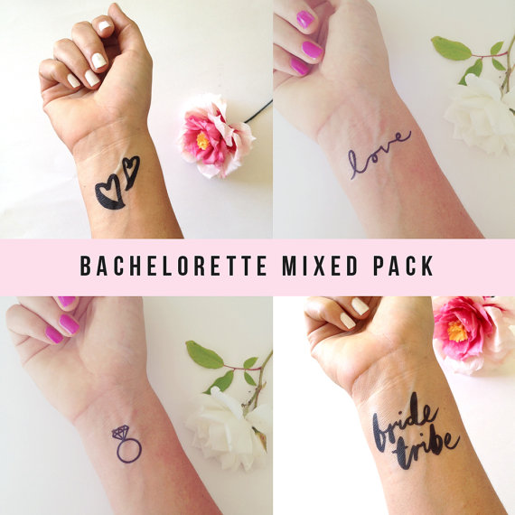 Hochzeit - Mixed pack of bachelorette tattoos, bridal shower tattoo, wedding tattoo, bride tribe, fake tattoo, bridesmaids tattoos,wedding tattoo