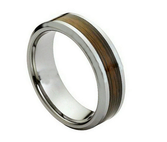 Mariage - Wood Inlay Tungsten Band, Wedding Band, Tungsten Ring, Wood Inlay Ring, mens Jewelry, Wood jewelry, Wedding Ring, Mens Ring, Wood Ring