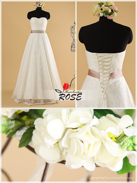 زفاف - A Line Sweetheart Wedding Dresses with Luxury Beaded Waist Sash Style WD006