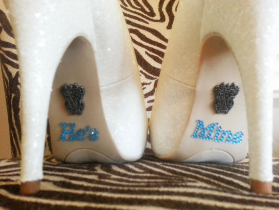 Wedding - He's Mine Shoe Stickers. Clear / Blue Rhinestone He's Mine Wedding Shoe Appliques - Rhinestone Shoe Decals. Something BLUE