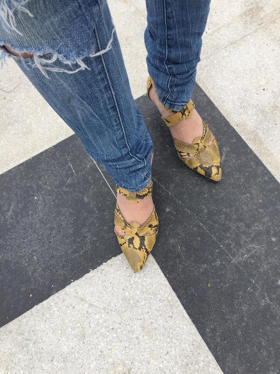 زفاف - Sale 30% off Women yellow shoes -  ankle strap heel yellow snake skin shoes - handmade by ImeldaShoes