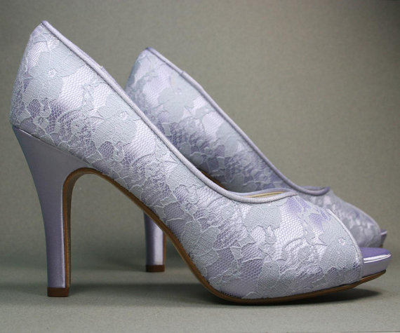 Свадьба - Wedding Shoes -- Lilac Peep Toe Wedding Shoes with Lace Overlay