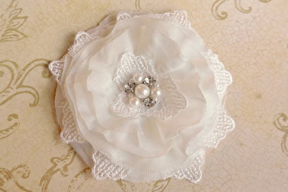 Hochzeit - Sale 25% off White Wrist Bridal Wedding Flower Sash corsage Hair accessories Rhinestone clip Flower Girl Easter bobby pin comb  shoe