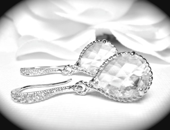 Wedding - Bridal Jewelry ~ Earrings ~ Clear ~ Crystal ~ Teardrop Earrings ~ Sterling Silver ~ Brides earrings ~ Bridesmaids ~ Gift