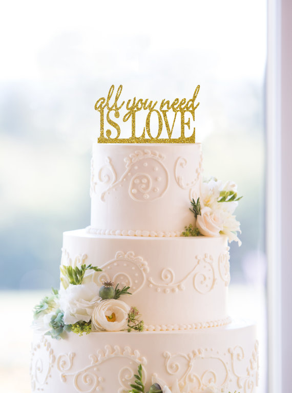 زفاف - Glitter All You Need is Love Cake Topper – Custom Wedding Cake Topper Available in 6 Glitter Options- (S068)