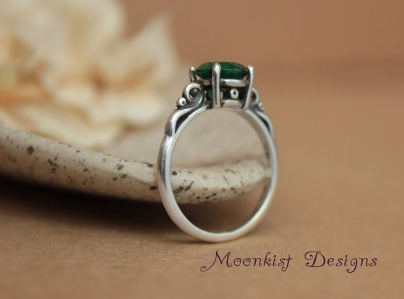 زفاف - Emerald Green Spinel Filigree Engagement Ring in Sterling Silver - May Birthstone, Promise Ring, Diamond Alternative