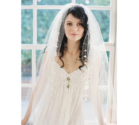 زفاف - Silk tulle French net lily of valley bridal veil no. 2074