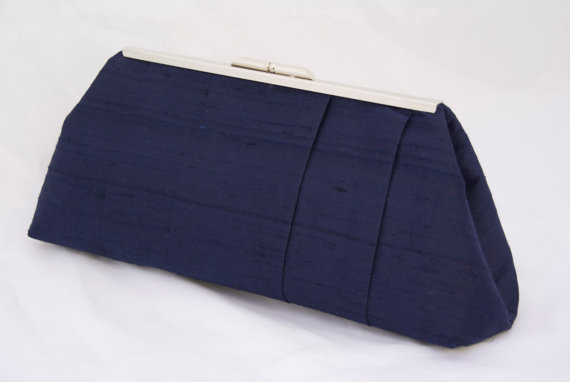 Hochzeit - Navy Silk Wedding Handbag Clutch For Bride or Wedding Party in Navy Silk Dupioni - design your own in any color
