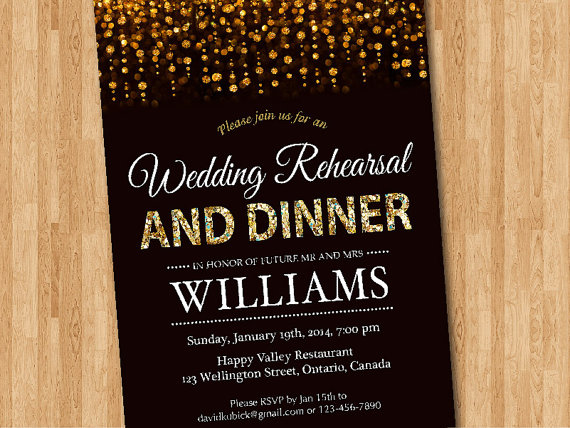 Hochzeit - Wedding Rehearsal and Dinner Invitation. Rehearsal Dinner Invite. Glitter Gold Chevron. Chalkboard black and white. Printable Digital DIY.