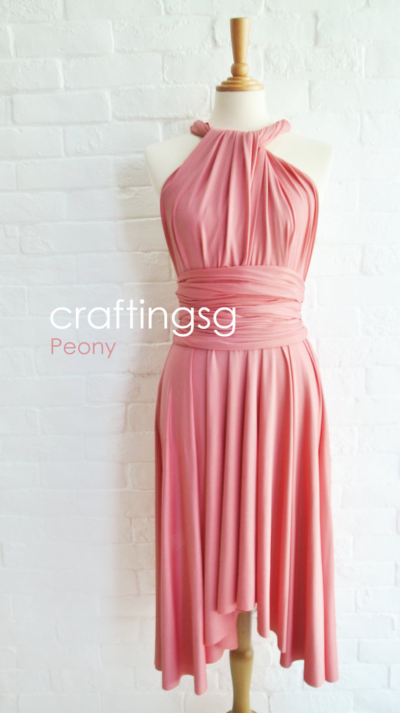 زفاف - Bridesmaid Dress Infinity Dress Peony Knee Length Wrap Convertible Dress Wedding Dress