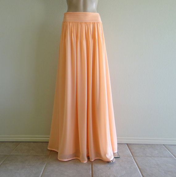 Wedding - Peach Long Skirt. Maxi Skirt. Bridesmaid Skirt