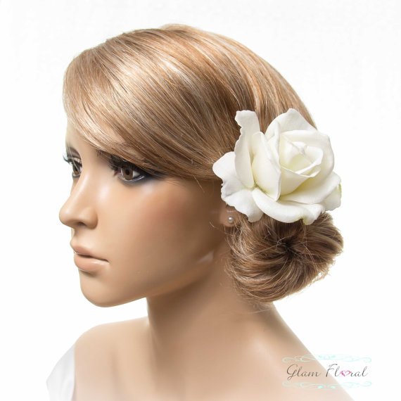 زفاف - Rose Flower Hair Clip . Bride & Bridesmaids . white ivory cream creme canary yellow coral orange peach red hot pink beauty red