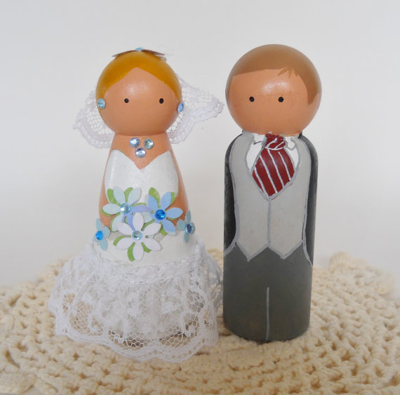 Wedding - Customized Wedding Cake Topper, Peg Doll Wedding Cake Topper