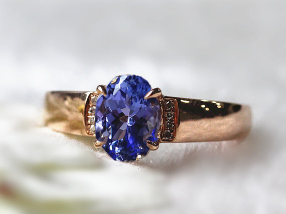 زفاف - 6x8mm Blue Tanzanite with Natural Diamond 14K Rose Gold Engagement Ring Gemstone Wedding Ring Tanzanite Ring  Dec Birthstone Ring