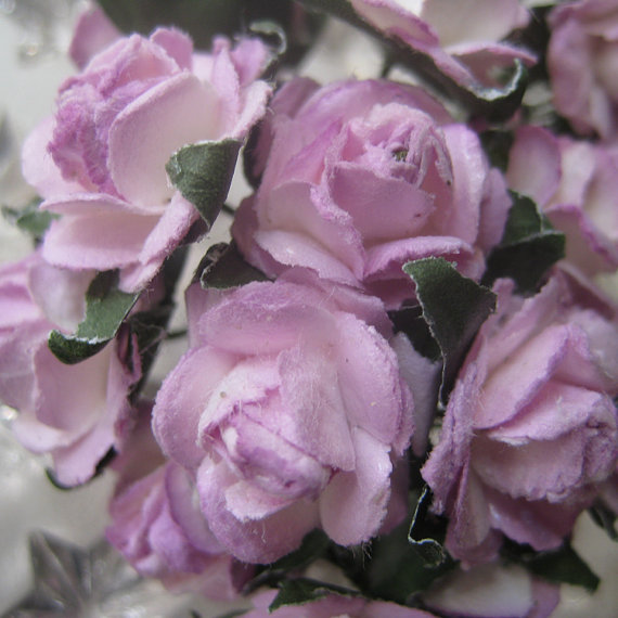 Wedding - Paper Millinery Flowers 24 Handmade Petite Blush Lavender Roses