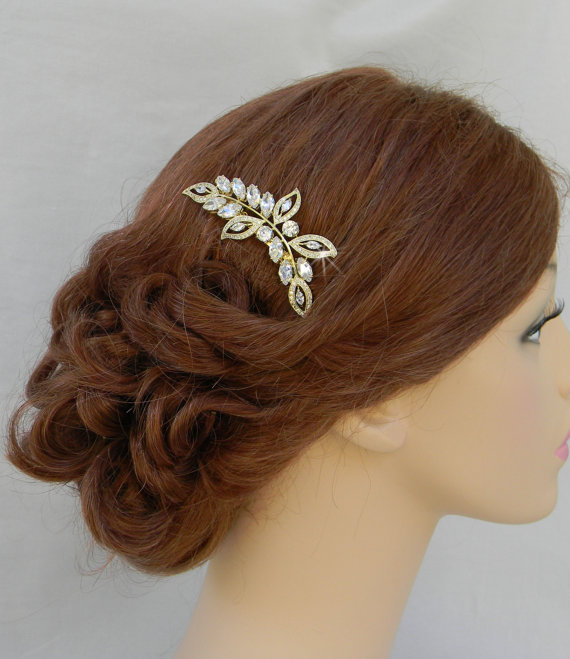 Hochzeit - Gold Bridal Comb, Bridal hair comb, Wedding headpiece, Rose Gold Leaf Headpiece, Wedding Hair clip, Wedding jewelry, Linneah Bridal Comb