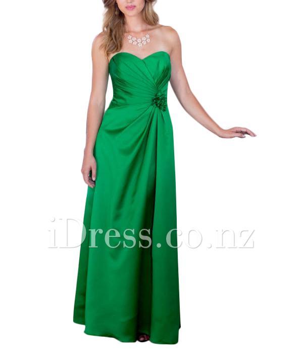 زفاف - Emerald Green Strapless Flower Long Bridesmaid Dress