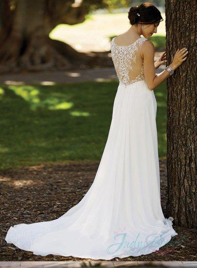 زفاف - JW15163 sexy embroidery sheer back chiffon beach wedding dress