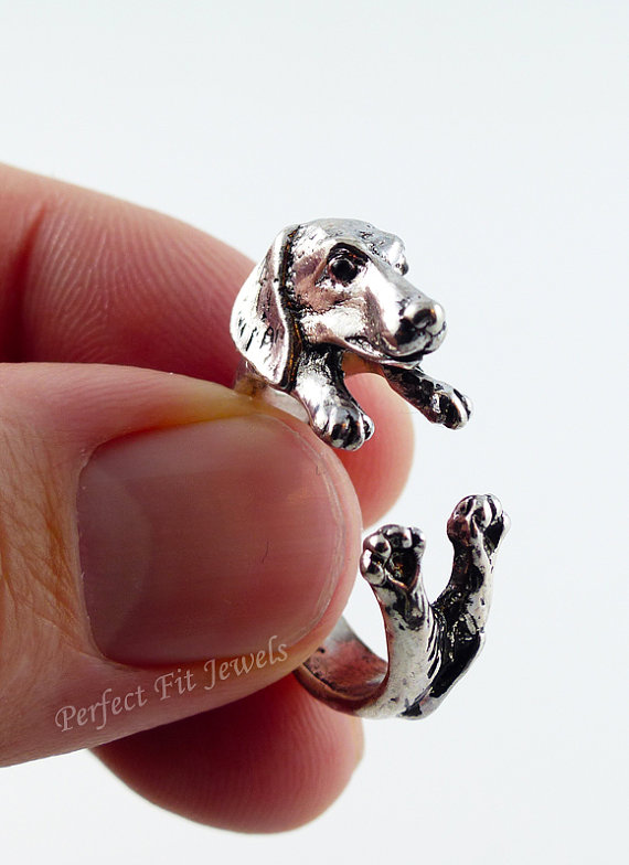 Mariage - Dachshund Dog ring - Cute wrap ring jewelry- Dachshund Antique Silver - Weddings - Birthdays - bridesmaids and more -  Handmade # 0023