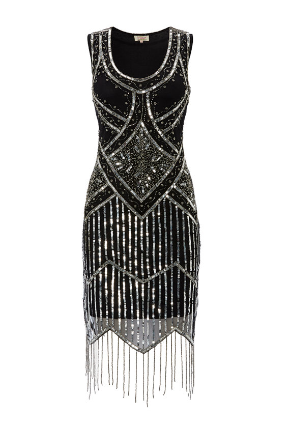 زفاف - UK8 US4 AUS8 Isobel Black Vintage inspired 20s Flapper Great Gatsby Beaded Charleston Art Deco Bridesmaid Wedding Fringe Dress New Hand Made