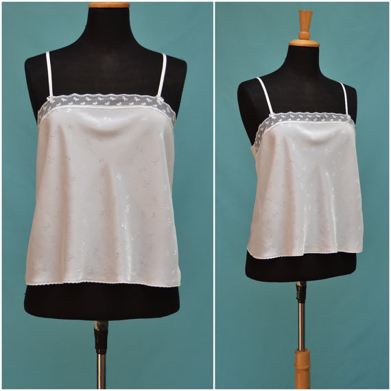 Hochzeit - Vintage camisole, 1990's, 20's style Grunge ladies underwear / lingerie, Pretty white slip camisole / vest top with lace detail, Bust 38"